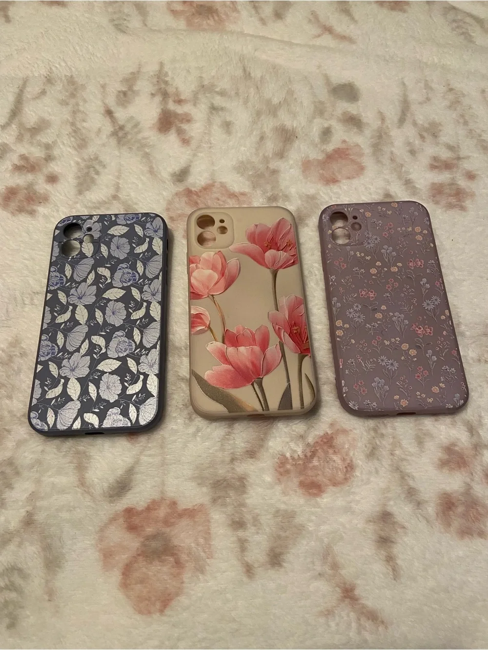 iPhone 11 Lot of 3 Floral Cases - Blue, Cream, Purple Bundle Cute Girly